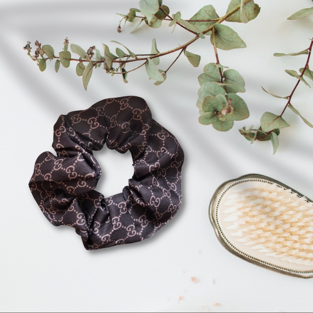 90s Gucci Designer Logo Scrunchie Hair Tie Brown